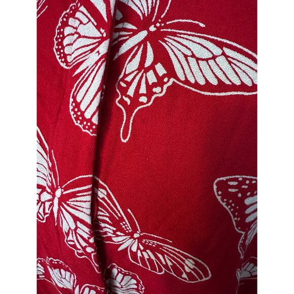 Butterfly Print Tunic Long Sleeve Casual Rayon Blouse Red‎ Bohemian Size XL USA - Picture 5 of 8